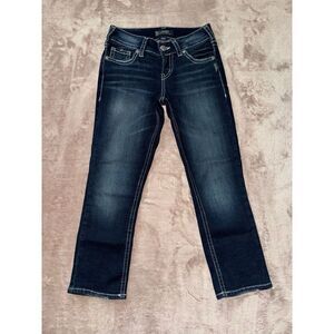 Silver Jeans Women's Suki Mid Capri Blue Denim Dark Wash Size 27